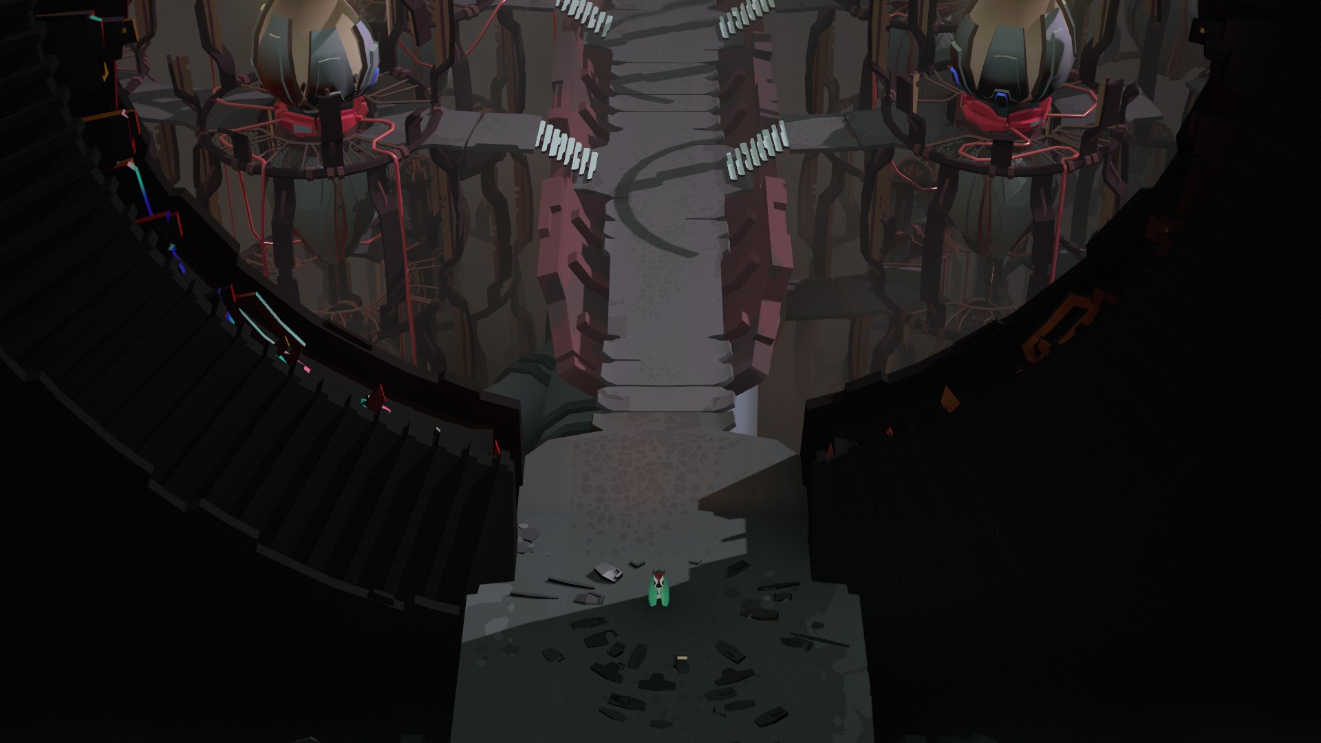 screenshot from the game Cocoon, showing the player character in front of an entranc